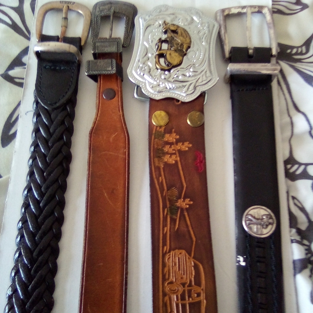 3 Mens Genuine  Leather Belts $28 Sizes 32- 42 + Free Silk Necktie - Picture 4 of 14